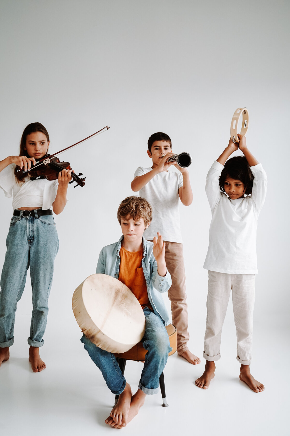 Young musicians playing instruments together